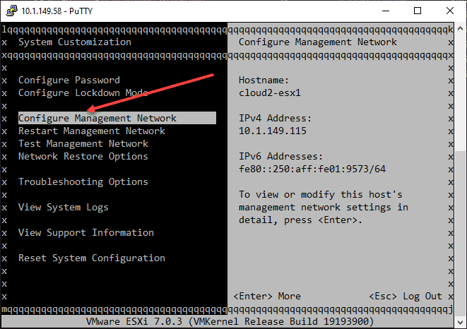 Navigate to configure management network