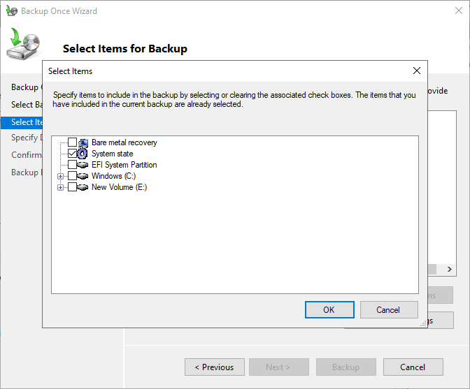 Selecting system state backup