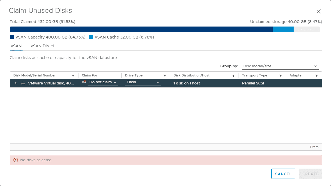 Set to do not claim for vSAN storage