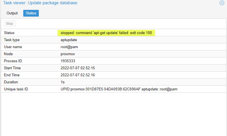 Update package database error
