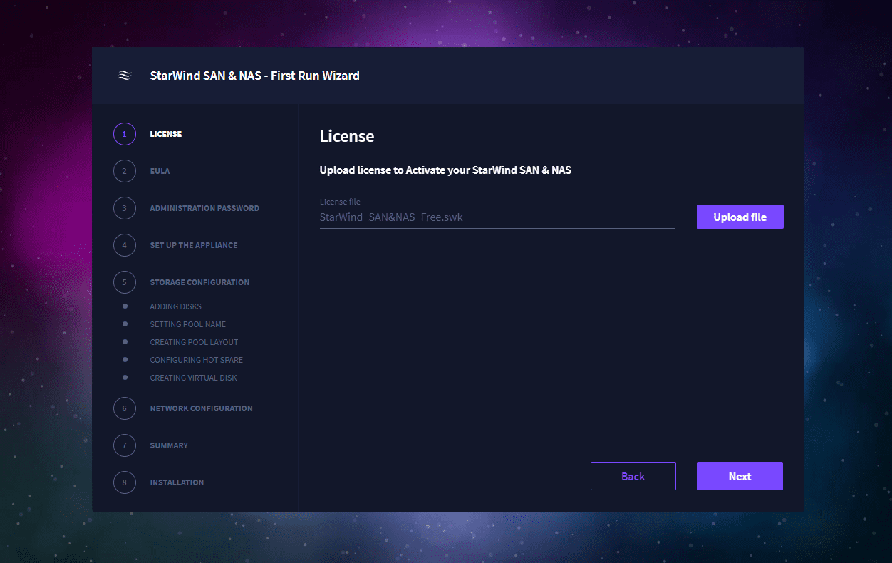 Upload your StarWind SAN and NAS license file