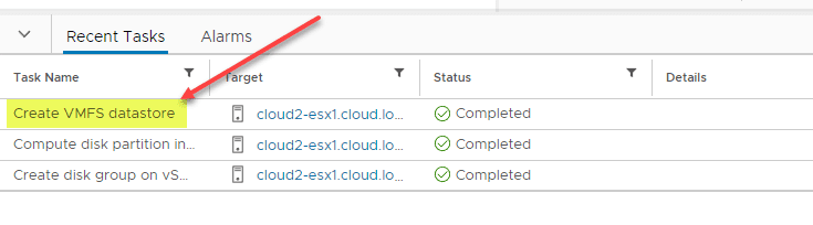 VMware vSAN Direct claims the storage and a VMFS datastore is created