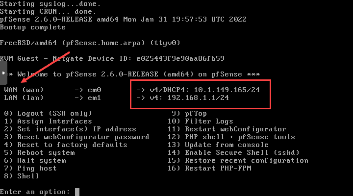 Viewing the interface DHCP address and internal LAN