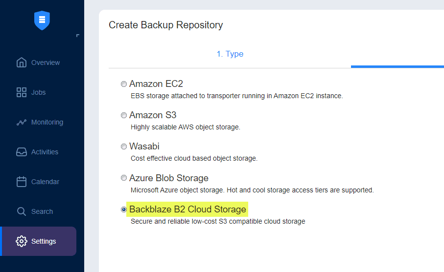 Backblaze B2 cloud storage in NAKIVO Backup Replication v10.7