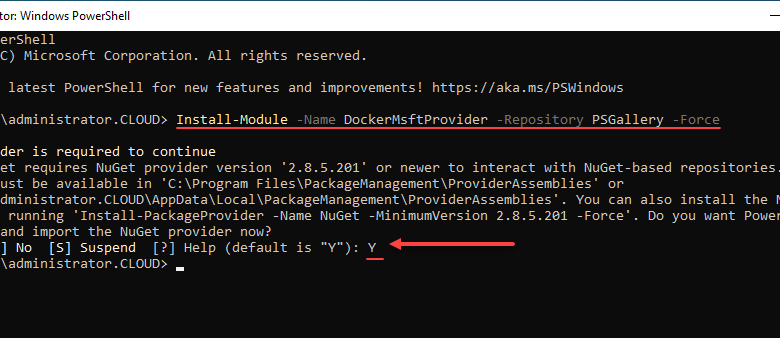 Install the module needed to install Docker from the Nuget Provider