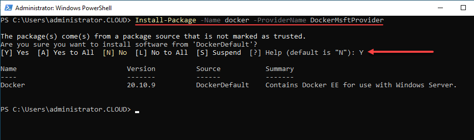 Installing Docker from the Nuget provider