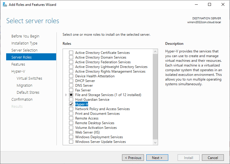 Role and remote administration tools selected