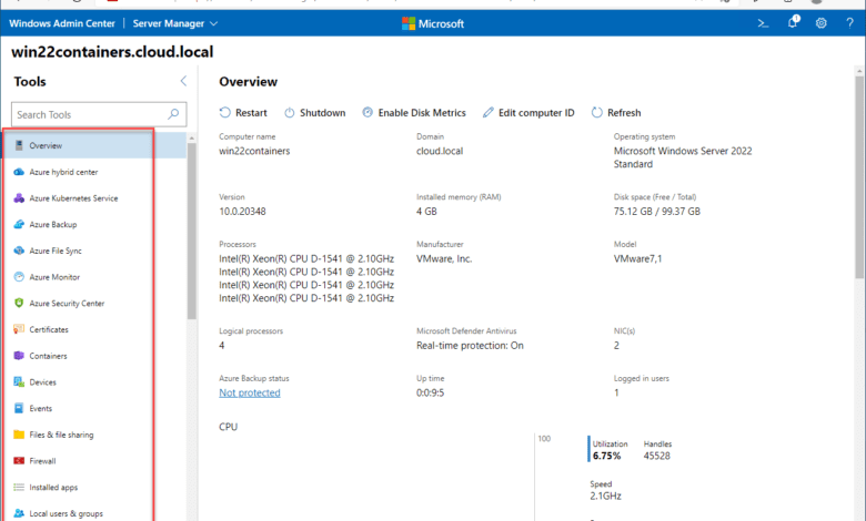 Windows Admin Center overview dashboard