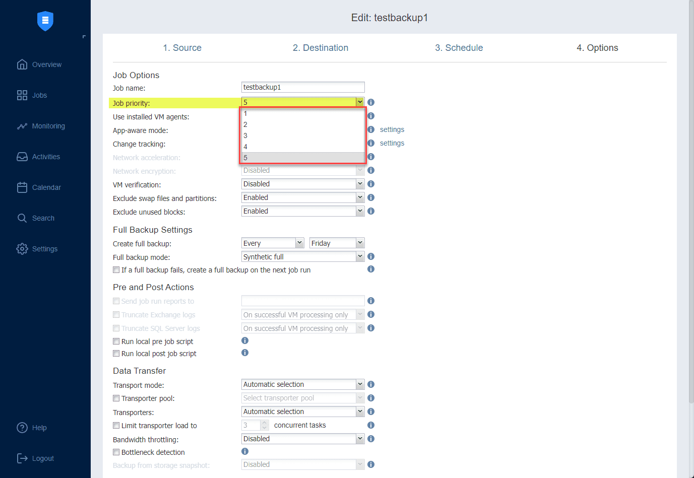 New job priority allows prioritizing backup resources and scheduling