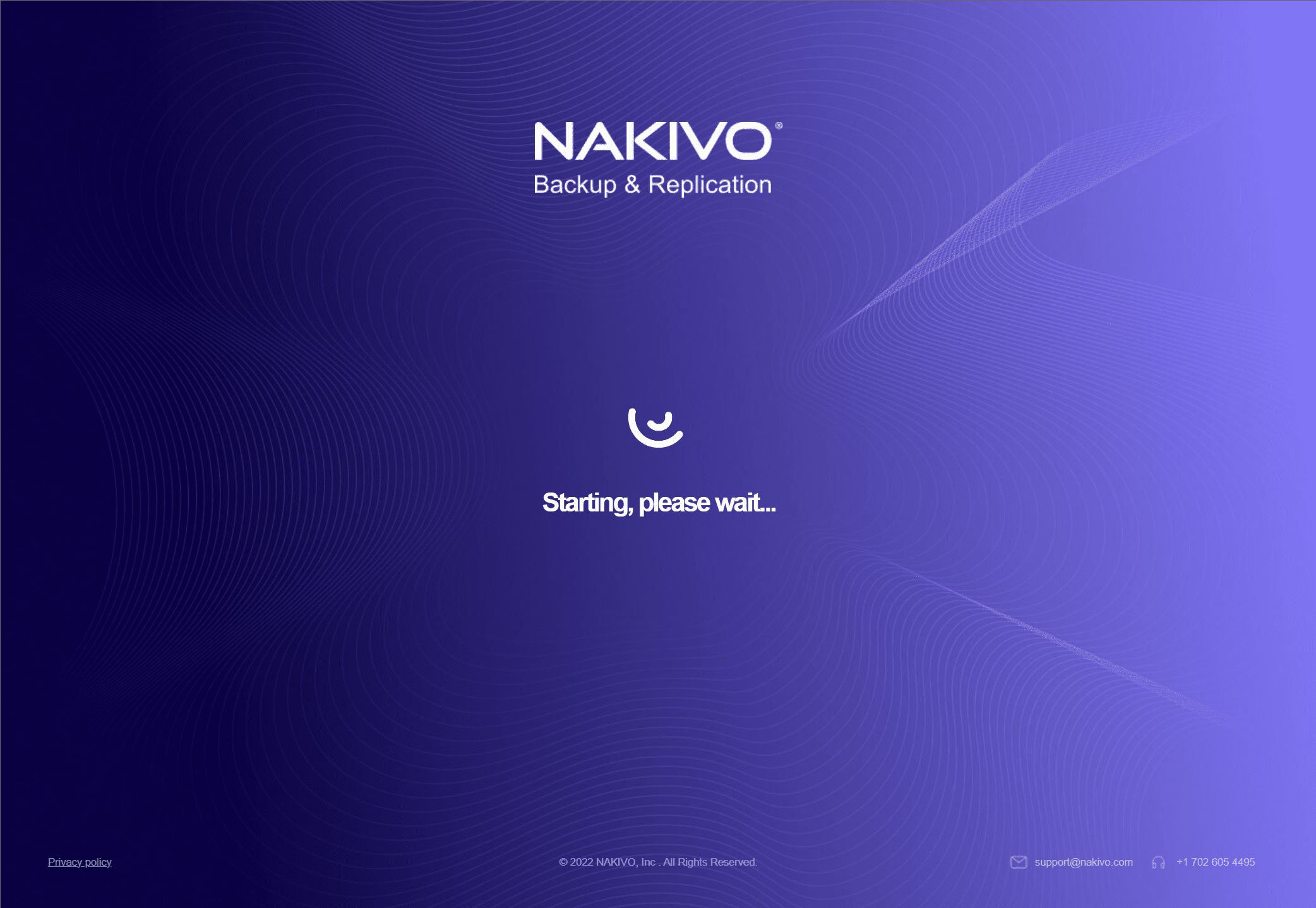 The NAKIVO solution starting up after deployment