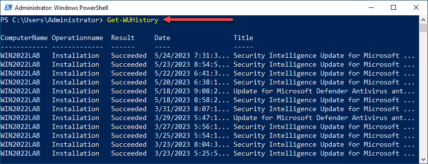 Get Windows Update history using PSWindowsupdate