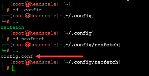 Navigating to the config file location for Neofetch