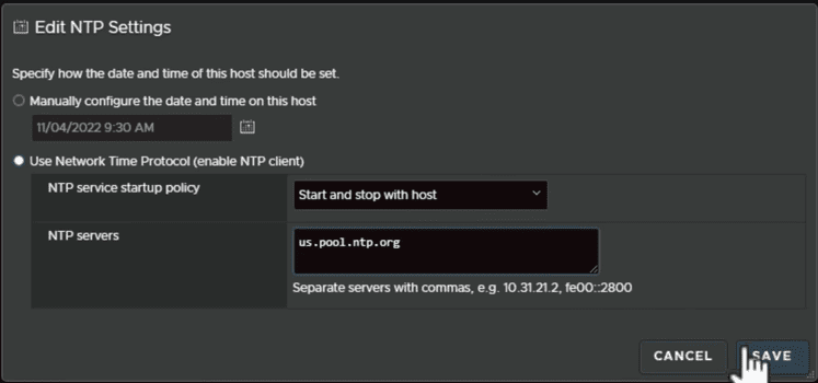 Populating the NTP server value