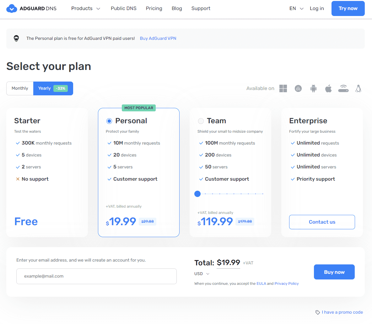 Select Adguard DNS plans