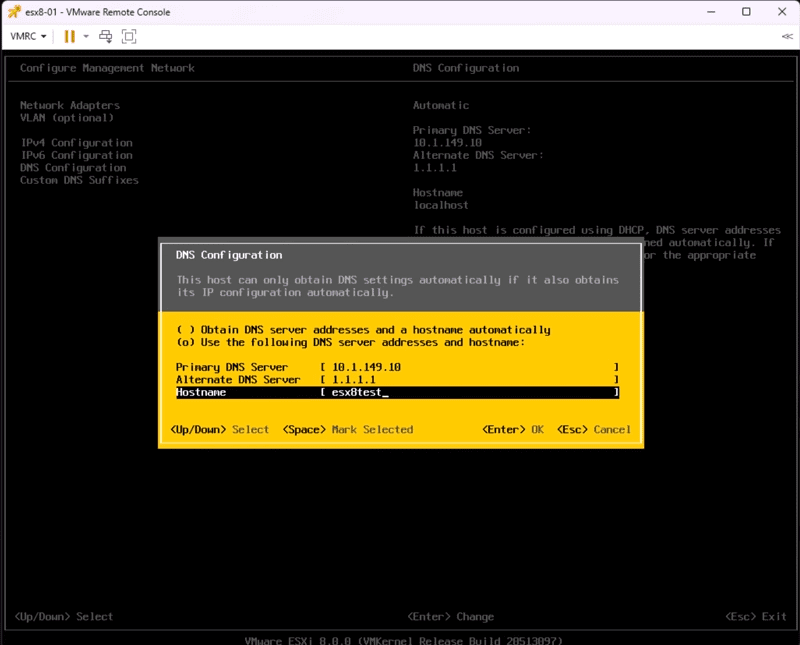 Setting the DNS server and hostname