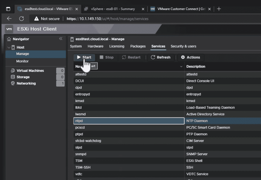 Starting the NTP service