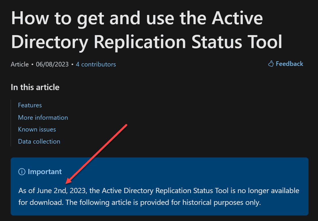 Active Directory Replication Status Tool now deprecated
