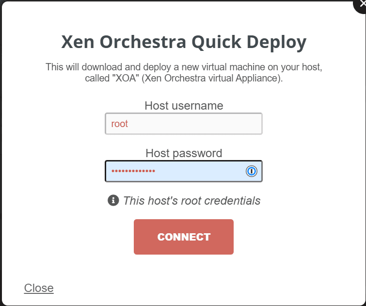 Connect to your XCP ng host to deploy the XOA appliance