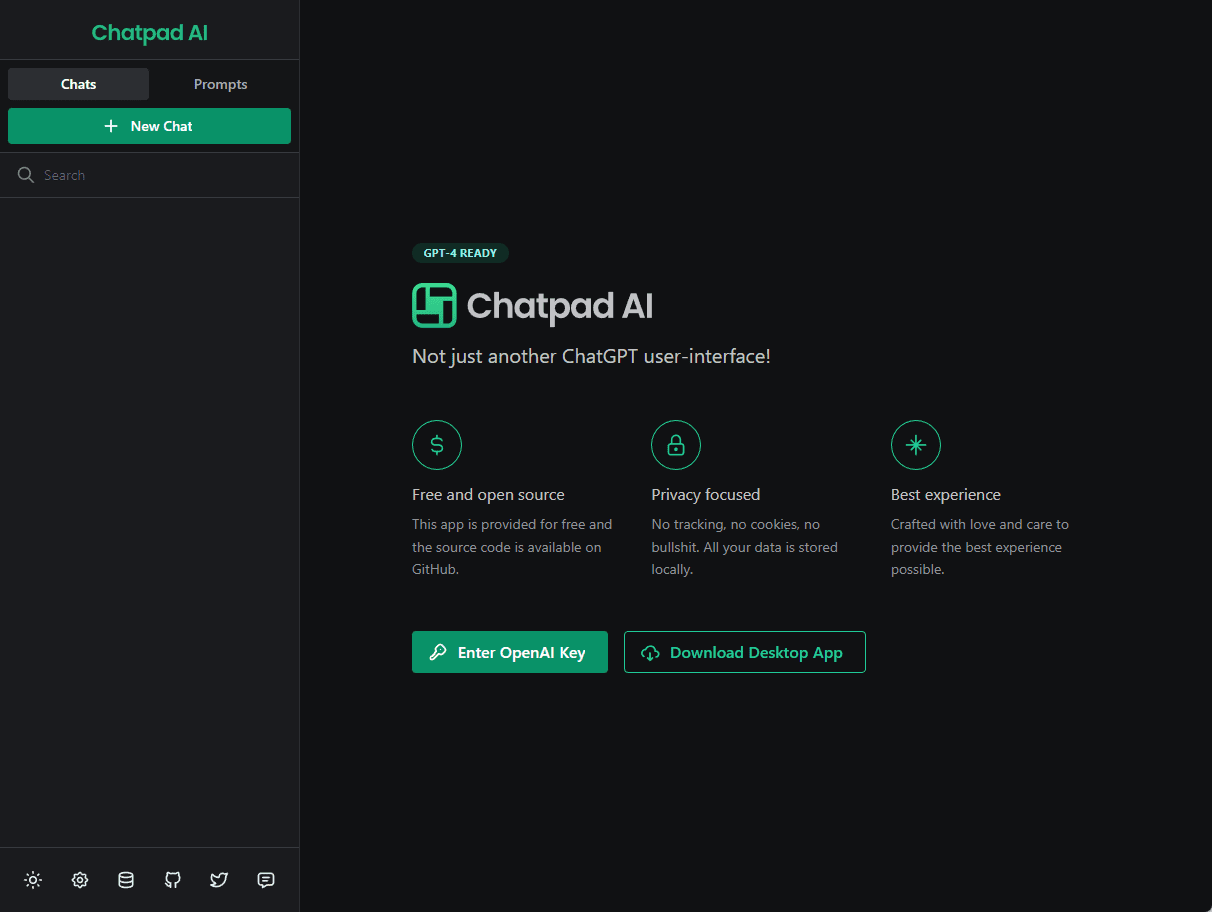 Navigating to the Chatpad AI self hosted web app