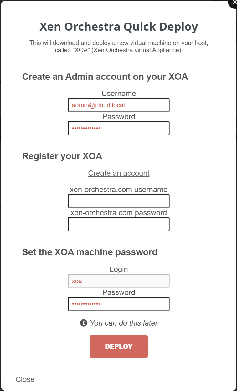 Setup accounts for XOA and register the XOA appliance