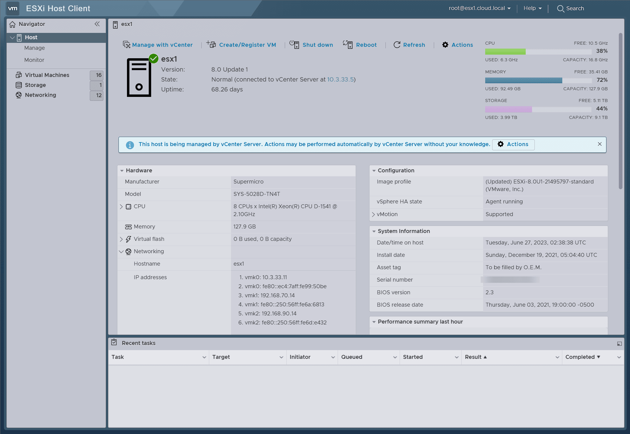 VMware Host Client in ESXi is an excellent interface to manage a standalone host
