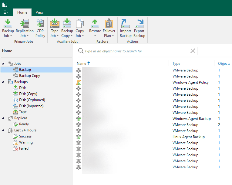 Veeam Backup and Replication console