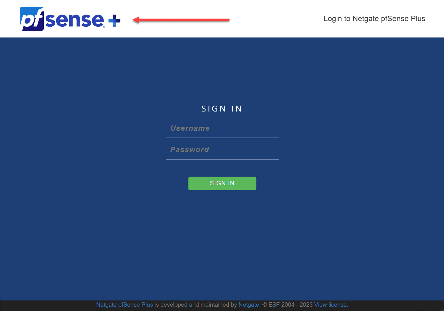 pfSense Plus displaying on the login screen
