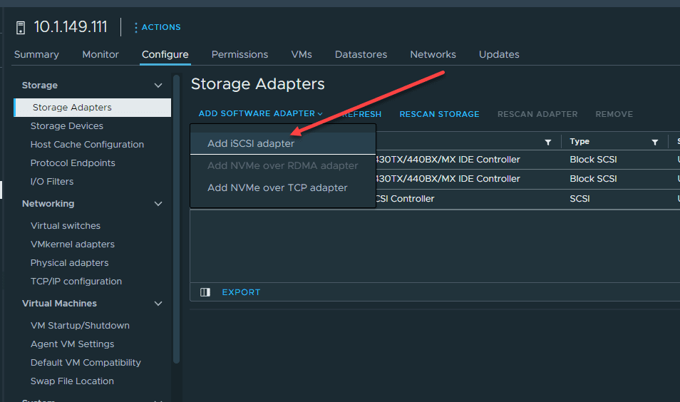 Add iSCSI adapter in VMware vSphere