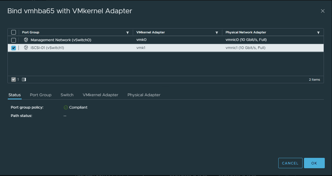 Bind iSCSI traffic with the VMkernel port