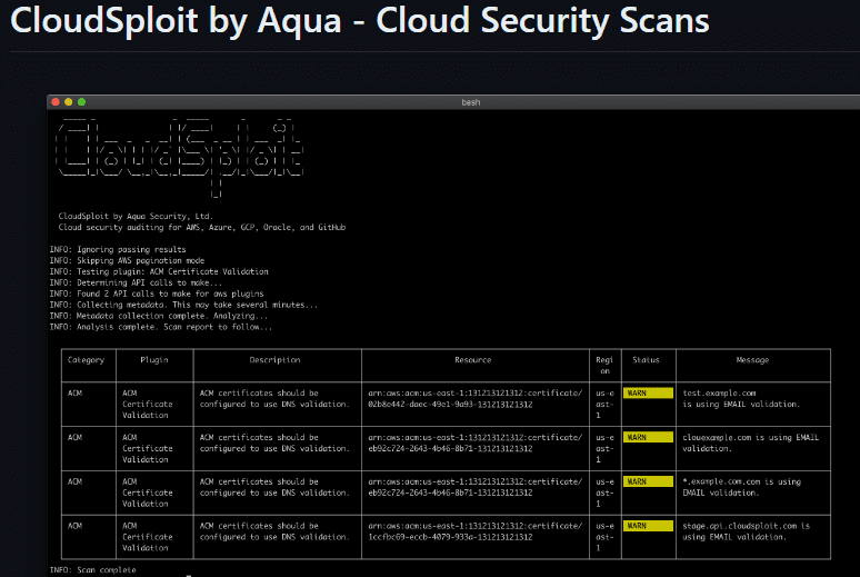Cloudsploit security and configuration scanner