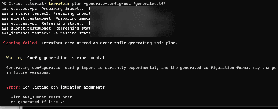 Errors after generating the new config using the generate functionality