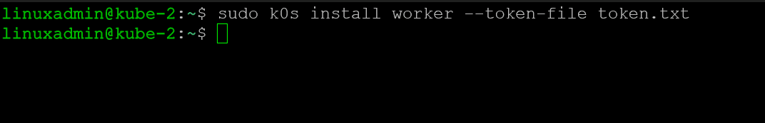 Install the worker node with the token text file