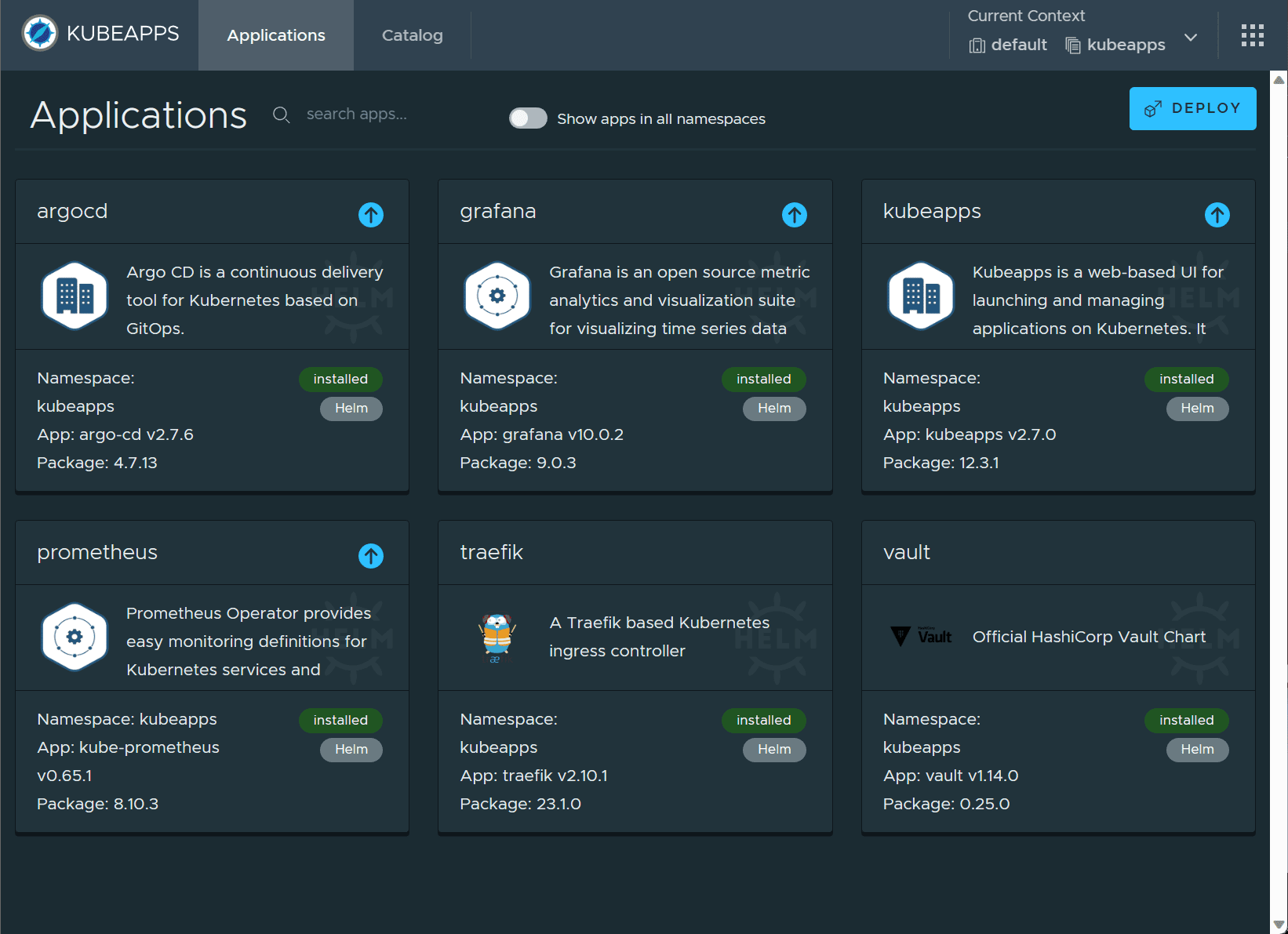 Kubeapps Kubernetes application dashboard