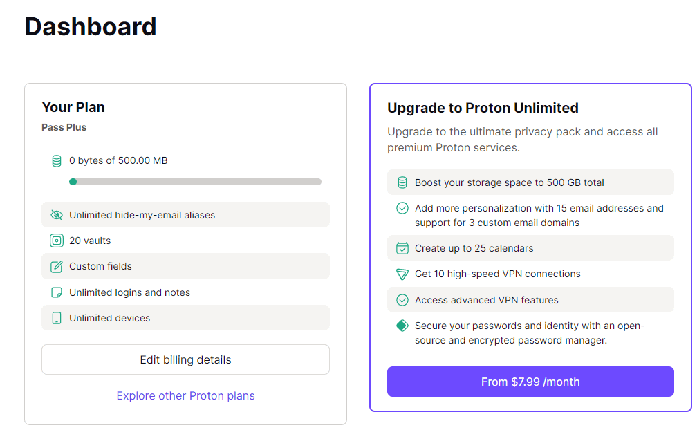 More detailed comparison between Proton Plus and Unlimited
