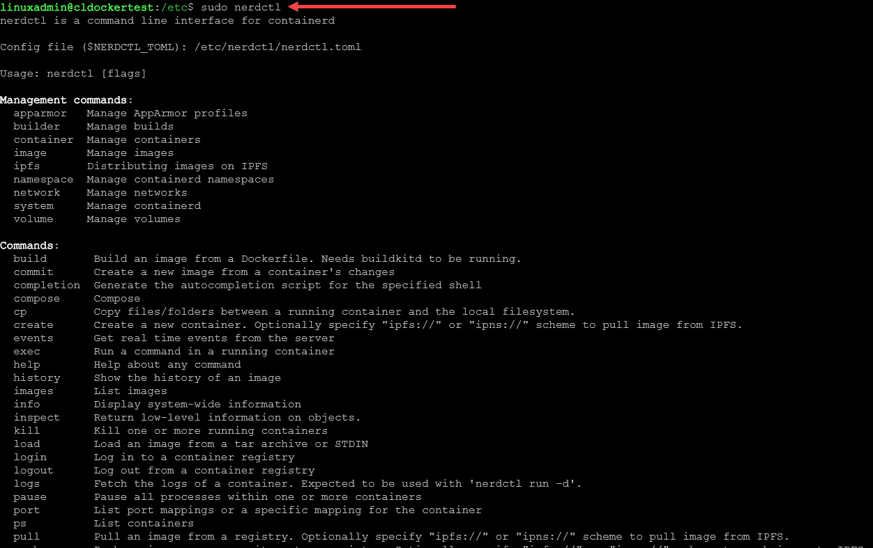 Nerdctl tool running in Ubuntu Server