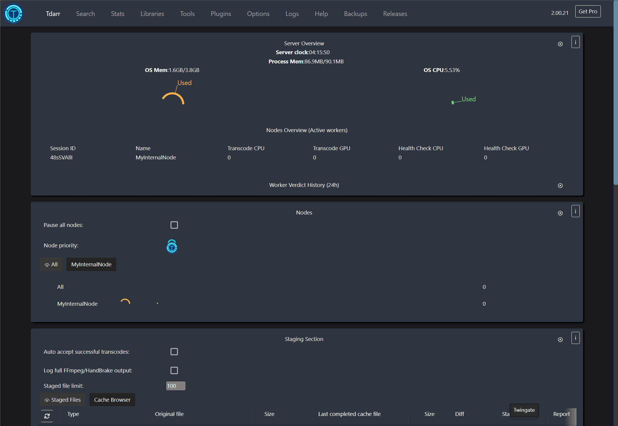 Server dashboard for Tdarr