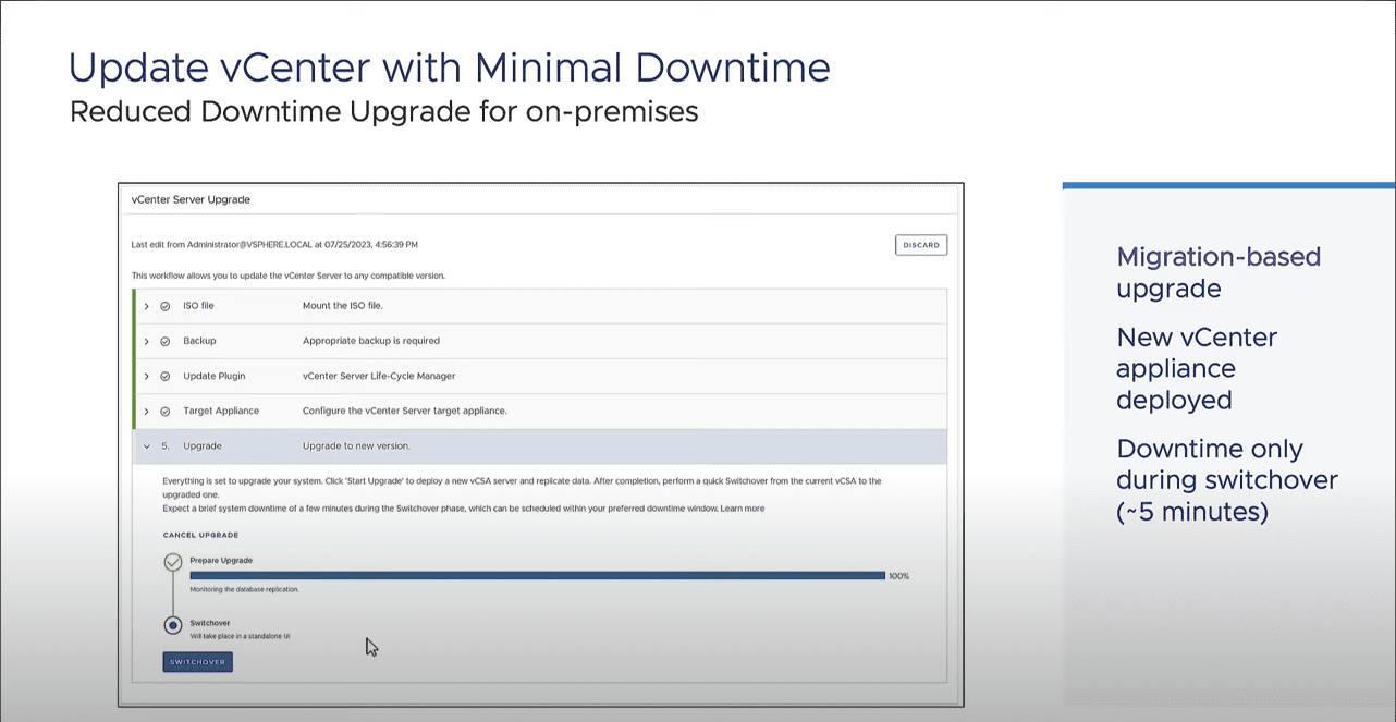 Update vCenter with minimal downtime