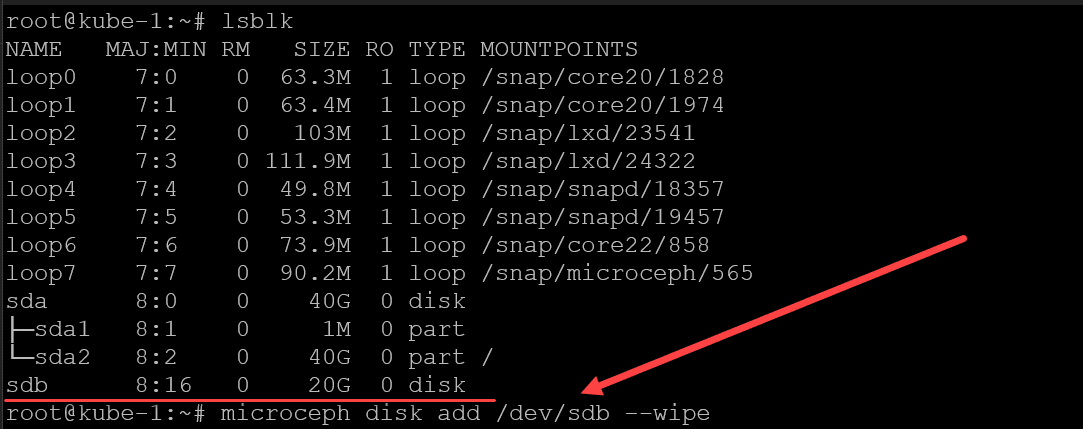 Add an additional physical disk to the microceph cluster nodes