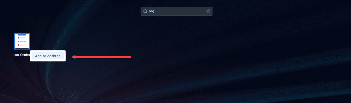 Adding a shortcut for Log Center to the Synology DSM desktop