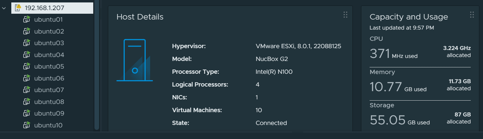 After 10 virtual machines in VMware vSphere on the N100