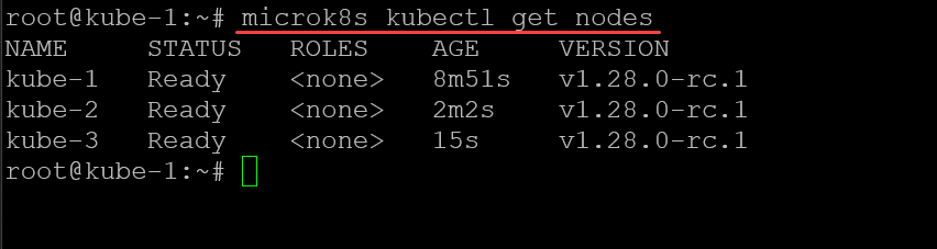 After joining two additional nodes to the Microk8s cluster