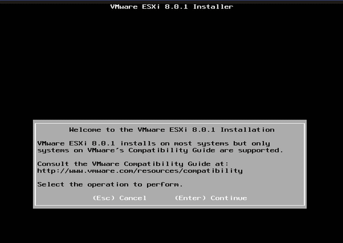 Beginning the ESXi installation process