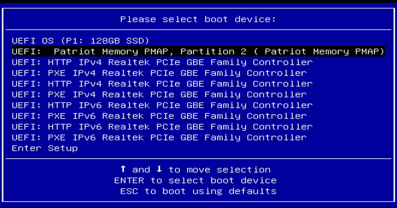 Booting from USB drive to install ESXi