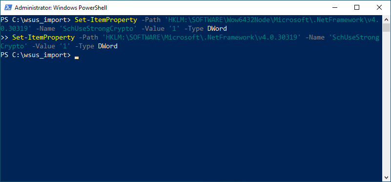 Changing registry values to resolve the TLS issue