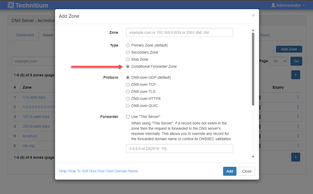 Conditional Forwarder configuration in Technitium DNS Server