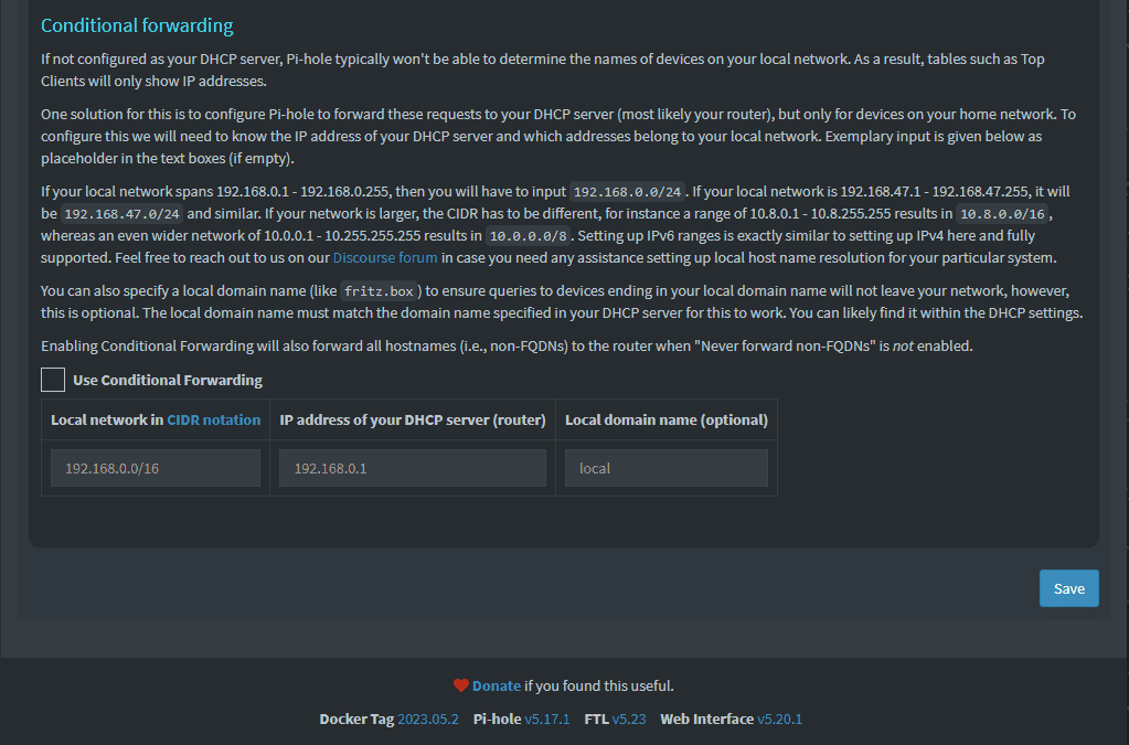 Conditional Forwarding configuration in Pi Hole