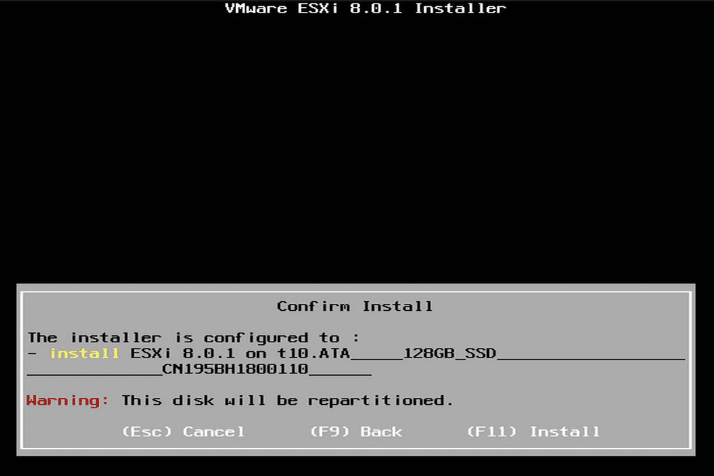 Confirm the installation of ESXi