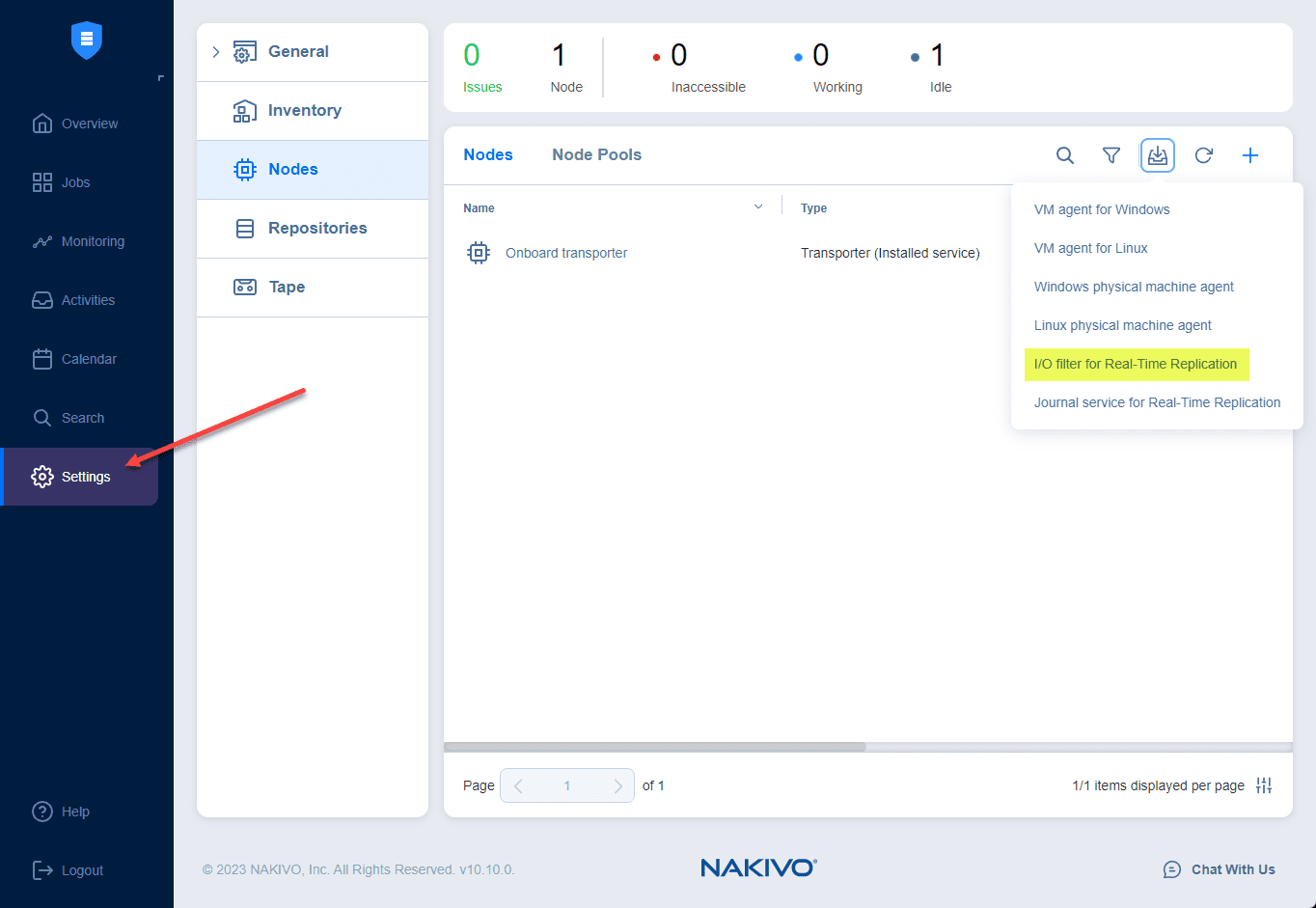 Downloading the IO filter for NAKIVO