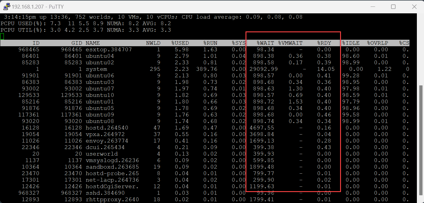 ESXTOP running after 10 virtual machines