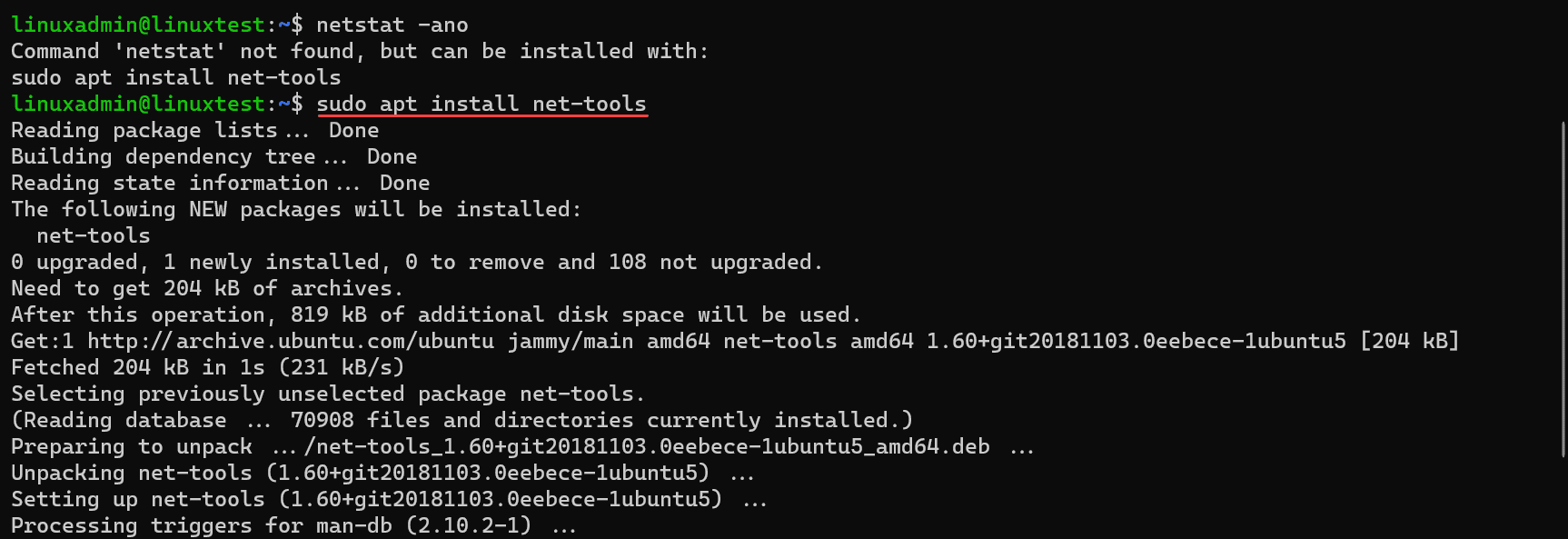 Installing netstat in Linux